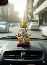 GMQ Lord Ganesh Ji Murti 5L x 3W x 6H cm | Premium Ceramic Ganpati Idol for Mandir, Car Dashboard, Office Table & Gift Purpose | Decorative Ganesha Statue SRL No.146