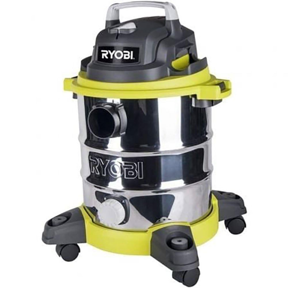 Ryobi Odkurzacz na Mokro i na Sucho, RVC-1220I-G, Moc Silnika 1200W, 20-Litrowy Zbiornik ze Stali Nierdzewnej, Funkcja Dmuchawy, Wąż 1,8 m, 4 Kółka Samonastawne, Ssawka do Podłóg, Ssawka Szczelinowa