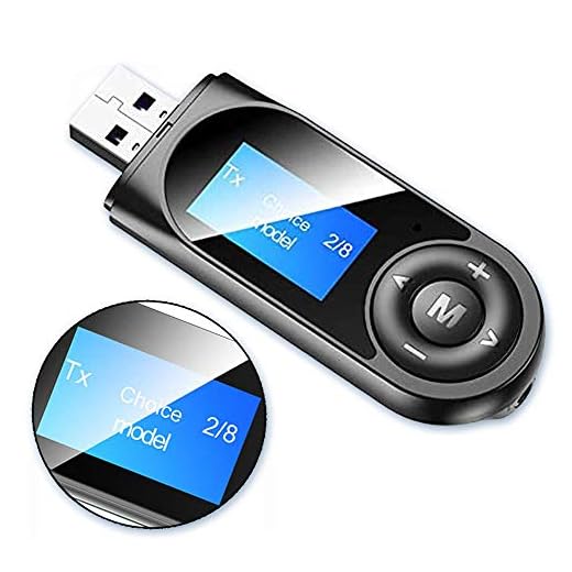 Bluetooth 5.0 Transmitter and Receiver with LCD Display, 2 in 1 Portable Visualization Bluetooth Adapter, 3.5MM Wireless Bluetooth Adapter for PC,TV,Wired Speaker,Headphones and Car (Blue)