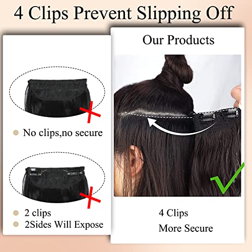 Foto von Clip in Extension mit Gummiband Braun Haarverlängerung Lang locken Hair Extensions Synthetik wie Echthaar Günstig Unsichtbare Haarteil Extensions Dunkelbraun 068C