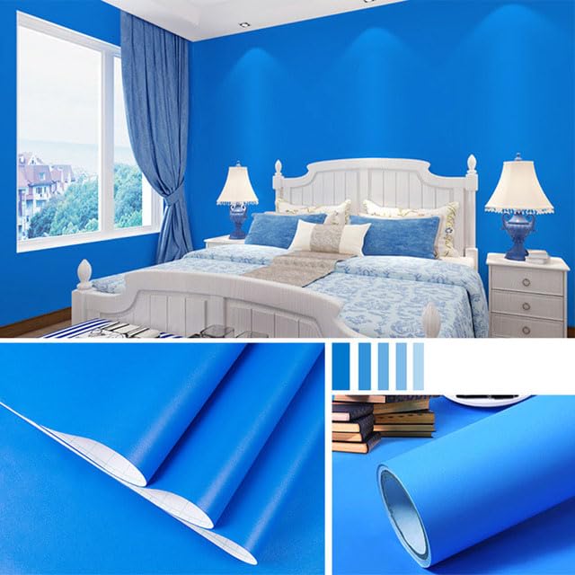 Carta da parati opaca a buccia e stick Carta da parati tinta unita Carta da parati autoadesiva Adesivo da parete per porte Rivestimento per mobili Walll in rotoli-Blu lago opaco,10m x 40cm