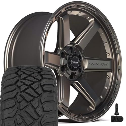 4PLAY Wheels 4P63 22 Inch Rims and Tires Fit 6x135 & 6x139.7 22x10 Satin Bronze - TerraMax RT 285/45-22 (Set of 4)