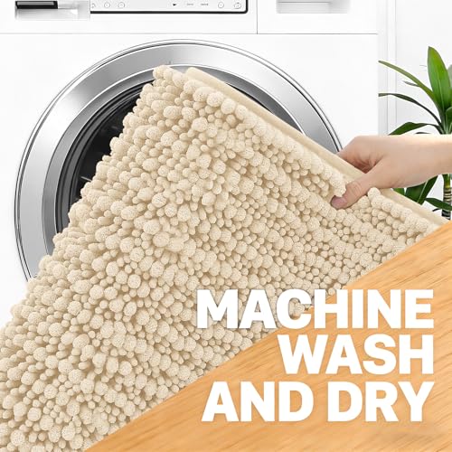 Image of OLANLY Bathroom Rug Mat 34x21, Thick Soft and Absorbent Chenille Bath Mat, Non-Slip Rubber Backing, Machine Washable Quick Dry Bath Rugs for Tub Shower Floor, Home Decor Accessories, Beige