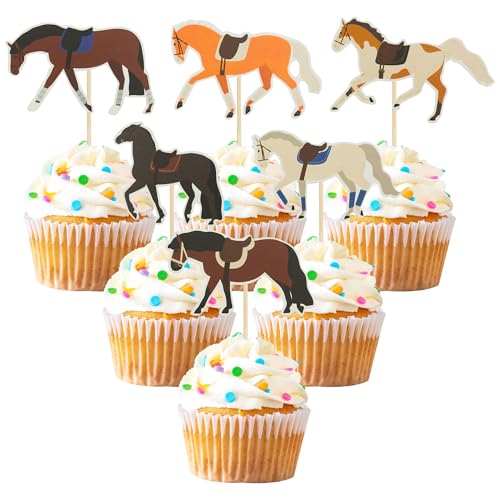 Gyufise Horse Cupcake Toppers - 36 Pcs Set 300g Glitter Card Stock, Food-Grade Toothpick, for Horse Racing Party, Baby Shower, Wedding, Birthday Party Supplies