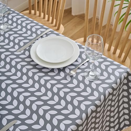 Dehaus® Nappe Toile Cirée Gris, Nappe de Table Plastique PVC Imperméable Anti-Tache, Motif Petal Parade, Facile d'entretien Intérieur Extérieur, Rectangulaire 250 x...