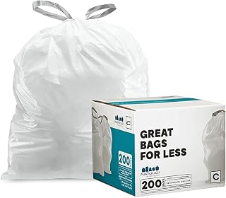 Plasticplace Trash Bags simplehuman (x) Code C White Drawstring Compatible Garbage Liners 2.6-3.2 Gallon / 10-12 Liter 14.75" x 20" (200 Count)
