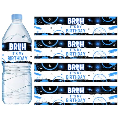 Wonmelody Bruh Its My Birthday Water Bottle Labels 52pcs Bruh its My Birthday Decor Blue Black Teen Birthday Water Bottle Wrappers for Boy Funny Happy Birthday Decor for Teenager 12th 13th 14th Bday