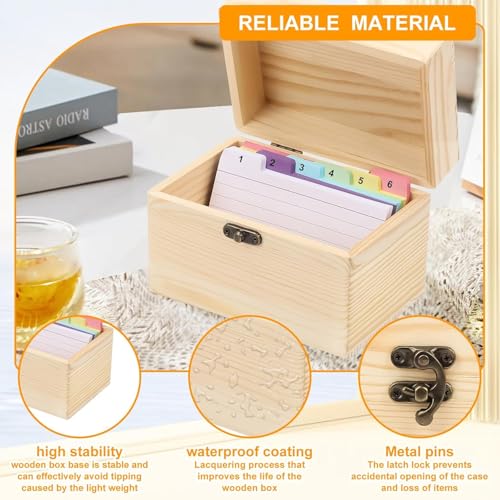 Karteikarten Box, Aarteikarten Box Karteikasten Holz mit Deckel, inklusive 150 Karteikarten, Vokabelbox für Sprachprüfungen, Vokabeltraining und tägliches Lernen