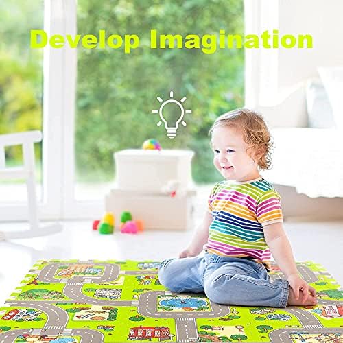 YYZ Traffic Play mat Puzzle Foam Interlocking Tiles Kids Road Traffic Play Rug - Children Educational Playmat Rug - Great for Playing with Toy Cars Trucks (9Pcs). 2