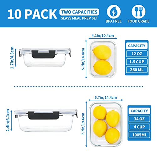 Gulflin 10-Pack Glass Food Storage Containers With Lids [Air-Tight,Leak-Resistant] Glass Containers For Food Storage, Meal Prep, Microwave, Freezer, Dishwasher Safe (Gray Set) #TOP1