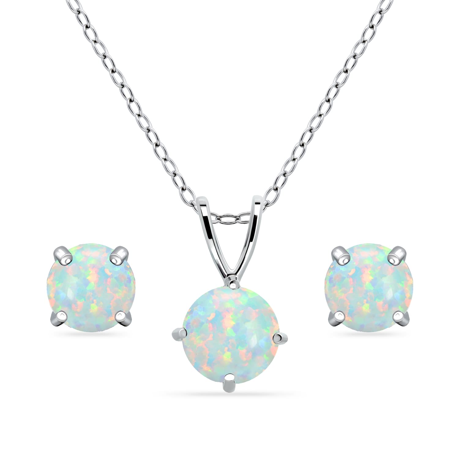 Jewelry Sets for Women, Necklace and Earring Sets for Women, Birthstone Jewelry, Genuine or Synthetic Gemstone, Round Solitaire, Pendant Necklace, Stud Earrings, Sterling Silver Jewelry or Gold Flash