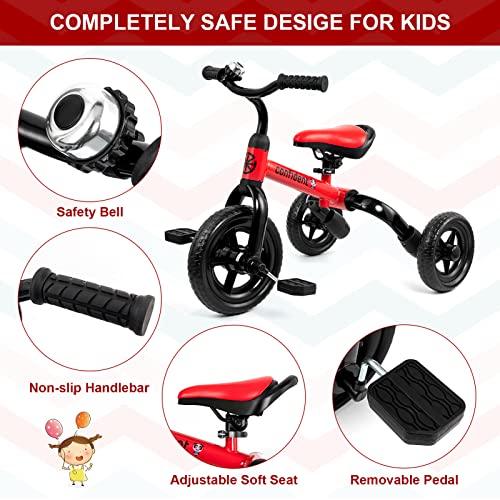 Xpiy Tricycle For Toddlers Age 2 To 4 Years Old, 3 In 1 Folding Toddler Bike For Boys And Girls, Kids' Bike Trike With Detachable Pedal And Adjustable Seat (Red) #TOP2