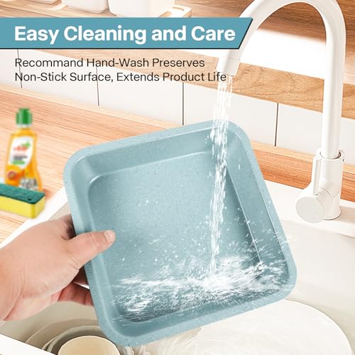 Spmarkt 2-Pack 8 inch Square Baking Pan, Non-Stick Square Cake Pan for Cakes Lasagna Brownies, 8x8 Baking Pan, Even Heating, Easy to Clean, Light Blue by Spmarkt - Image 8