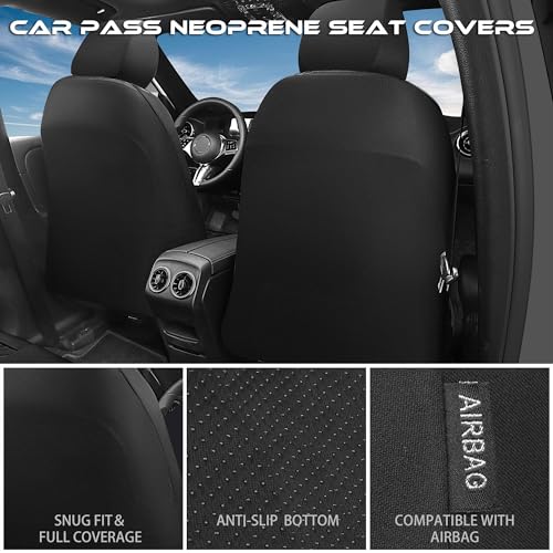 Image of CAR PASS Waterproof Car seat Covers Front Seats Covers Neoprene Wetsuit, All-Weather Non-Slip Durable,Universal Fit for SUV Sedans Trucks Vans Automotive,Armrest Airbag Compatible,Emboss 2 Black Green