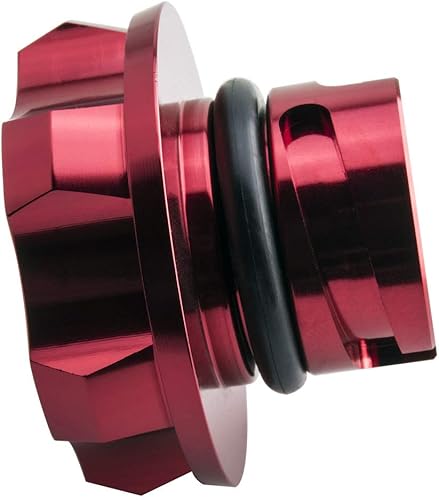 Miniatura 3 de VMS RACING Tapón de aceite rojo con emblema de aviso de aceite de motor negro en aluminio mecanizado CNC compatible con motores de sumidero húmedo