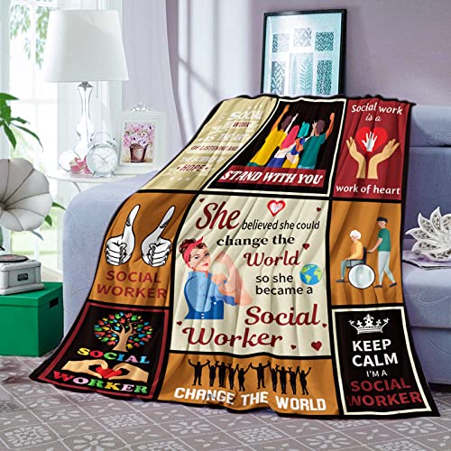 Social Worker Gifts for Women Men Cozy Social Worker Blanket Throw Soft Social Worker Month Fleece Flannel Blanket Appreciation Thank You Retirement Gift for Social Work Practitioner Adults 130x152 cm - Image 2