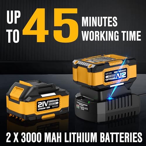 EWORK 21V Cordless Leaf Blower, Powerful Turbo Mode & 550 CFM, 2×3.0Ah Batteries & Fast Charger, Lightweight Electric Leaf Blowers for Lawn Care, Patio, Leaves & Dust - Thumbnail 2