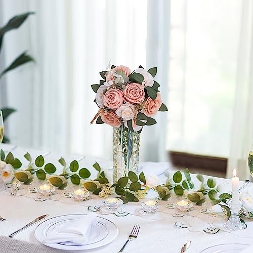 BLOSMON Artificial Flowers Ball Wedding Centerpieces 2 Pcs Rose Artificial Flower Center Pieces Decoration for Table Silk Kissing Ball Faux Floral Bouquet Arrangements for Home Party DIY Decor - Image 5