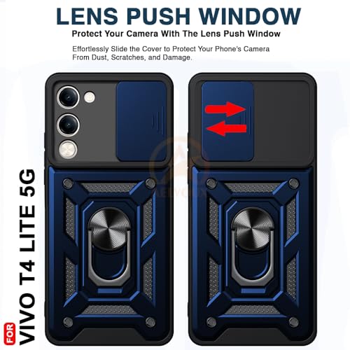 Image of Armor Bumper Back Cover Case for Vivo T4 Lite /iQOO Z10 Lite 5G | Rotating Camera Cover, Ring Holder & Kickstand | Heavy Duty & 360 Degree Protection Back Cover (Blue)