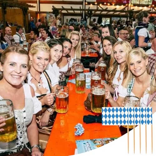 100 Stück Bayern Zahnstocher Flaggen,Bayerische Deko,Bayern Flagge für Cocktail Cupcake Dekorationen und Bayerisches Oktoberfest Deko,Bayrisch Oktoberfest Partydeko,Oktoberfest Tischdeko