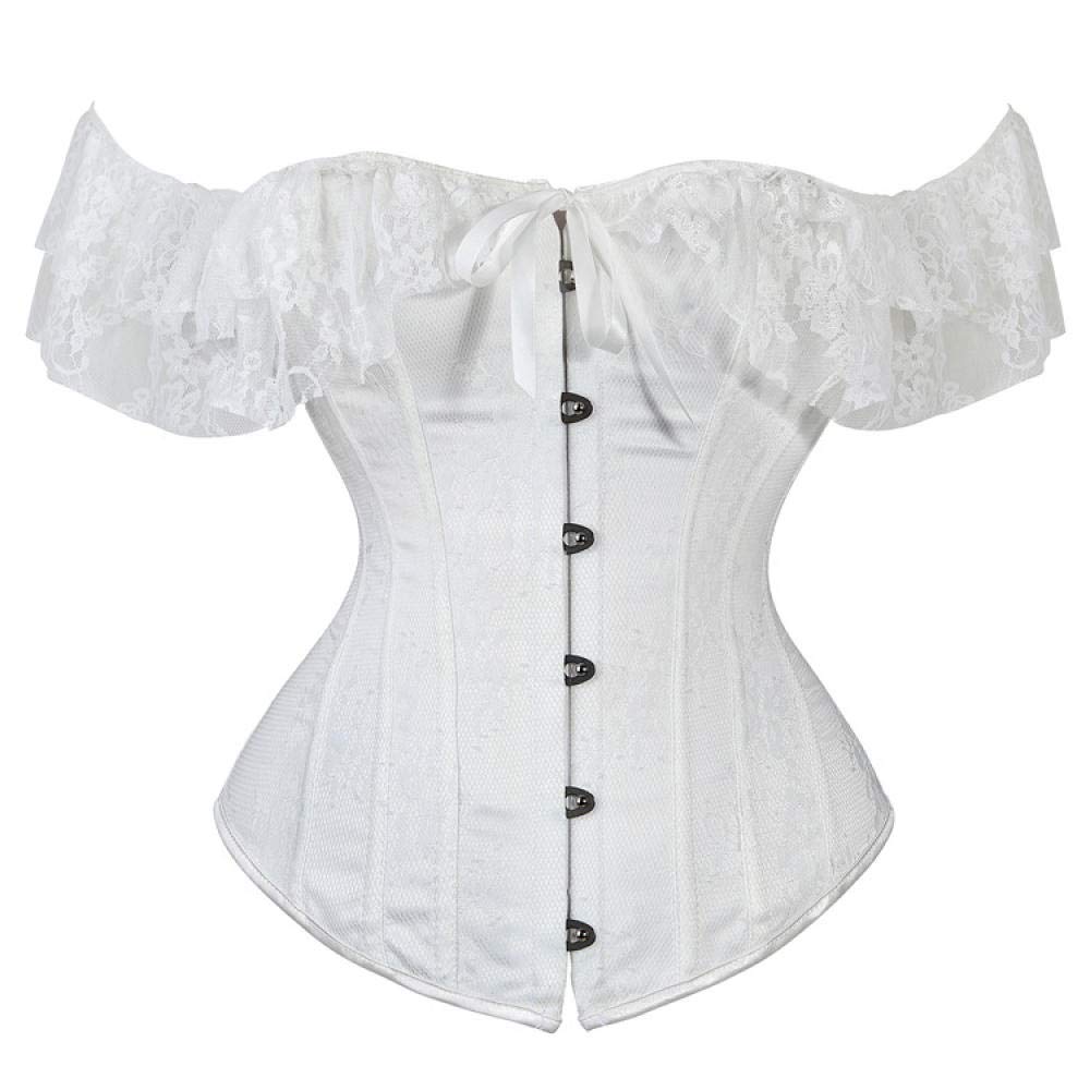 Korsetts-De Palace One-Shoulder-Spitze-Mesh-Kurzarm-Korsett Sexy Bühnen-Performance-Kunststoff-Top-Knochen-Kleidung