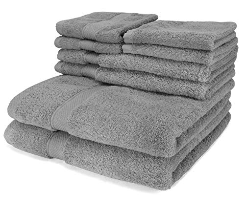 Cozy Homery Set de Lujo de 6 Toallas Gris - 2 Toallas de Baño, 2 Toallas de Mano, 2 Toallitas, y 2 Toallitas Bonus - 100% Algodón Egipcio Natural Orgánico 650 gsm - Super Suaves y Muy Absorbente