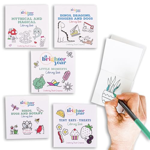 A Brighter Year Adult Mini Coloring Book Premium Pocket Size 3x 3 Travel Coloring Books Thick No-Bleed Paper 50 Pages Lay Flat Binding Stress & Anxiety Relief - 5-Piece Variety Pack Edition