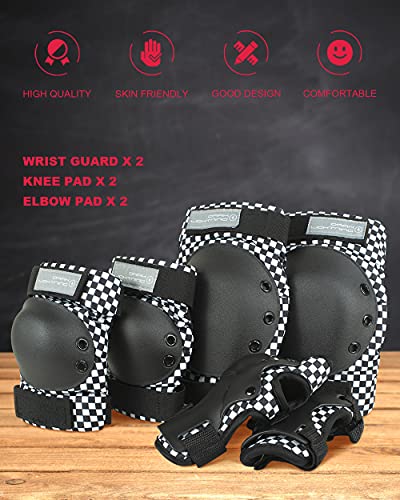 Dark Lightning Adult/Youth/Junior Knee Pads Elbow Pads Wrist Guards 3 In 1 Protective Gear, For Skateboard,Roller Skate,Inline,Cycling,Mtb Bike,Scooter(Black Checker,L) #TOP1