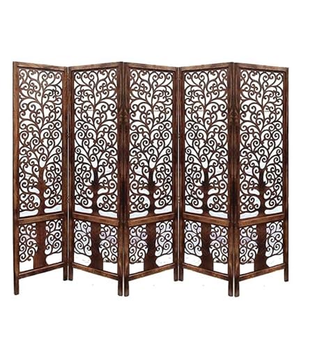 Image of Wooden Room Partition /Screen /Room Divider /Room Separator Traditional Handicrafts 6Ft (Dark Brown) (Tree 5 Panel)