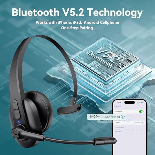 Image of Sarevile Bluetooth Headset with USB Dongle for Computer, Single-Ear Wireless Headset with Noise Cancelling Microphone for Office & Truckers, Bluetooth V5.2 with Mute Button for Work