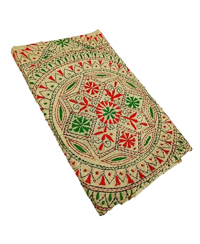 Image of SHRISTI CLOTHINGS Women's Hand Embroidered Cotton Silk Kantha Stitch Saree with Blouse Piece (SB420324 SWD52)