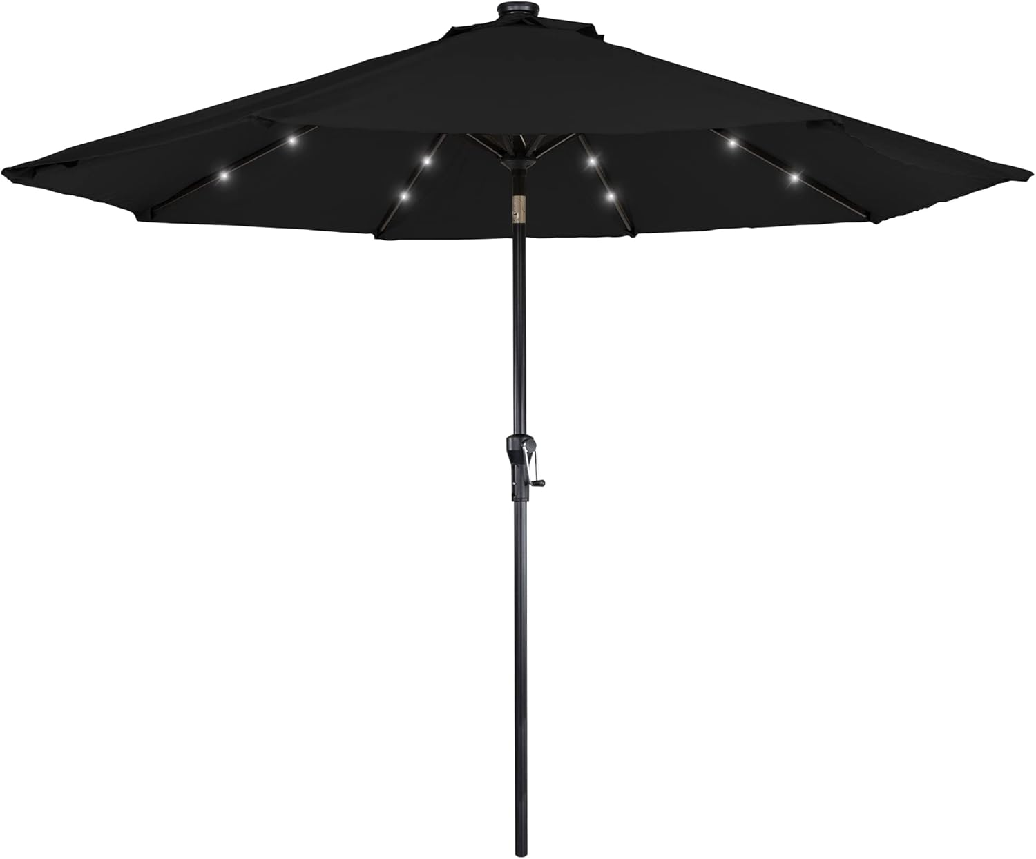 9ft Solar Lighted Outdoor Patio Market Umbrella with Hand Crank and Tilt, Black
