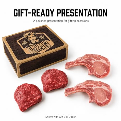 Image of Grumpy Butcher Aged Top Sirloin Steaks & Duroc Bone-In Pork Chops, 4 Piece Meat Gift Set - USDA Top Choice Beef Steak With Gift Box Option - Ships Frozen