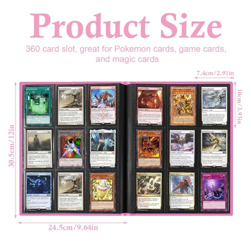 FYSL Sammelkartenalbum 360 Fächer Transparent | Wasserdichtes Sammelalbum für Pokémon Karten | Profi-Ordner für TCG/CCG Karten | Geschenk für Sammler, Kinder (Rosarot)