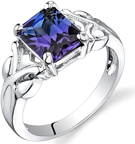 Peora Simulated Alexandrite Ring 925 Sterling Silver, Criss-Cross Solitaire, Color-Changing 2.75 Carats Radiant Cut 9x7mm, Comfort Fit, Size 8