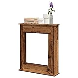 Borde de chimenea de madera con aspecto de madera envejecida, 75 x 20 x 87,5 cm, borde protector y elegante para chimeneas y estufas de leña, revestimiento resistente al calor y duradero