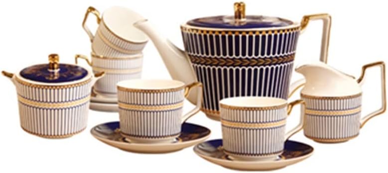 Striped Ceramic Coffee Mug Teapot Set Cup With Tray Cutlery Afternoon Tea