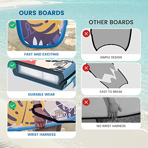 Funwater Body Board - Beach Boogie Board - Ultra Lightweight Pvc Core Boogie Board For Beach And Pool ,With Wrap Wrist Straps, Foldable, Perfect Surf For Teens And Adults #TOP3