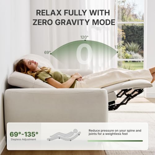 Image of Marsail 95 inch Power Recliner Sofa, Zero Gravity Reclining Sofa with Charging Ports, Adjustable Headrest, 3-Seater Modern Zero Wall Hugger Reclining Couches for Living Room, Pet-Friendly Fabric, Beige