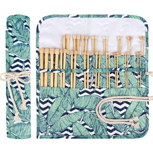 Image of Aeelike 18 Pairs Bamboo Knitting Needles Set - 10 Inches Wooden Knitting Needles Single Point with Roll Bag - Portable Knittings Needle Set for Beginners (2mm - 10mm)