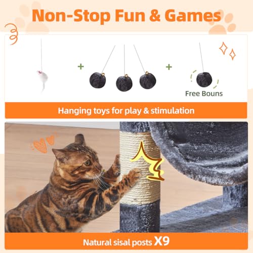 Image of Taoqimiao Large Cat Tree, 73 in Tall Cat Tower with 2 Plush Big Cat Condos