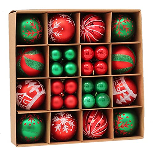 44Ct Red Green Christmas Tree Ball Assorted Ornaments Pendants 2.4 Christmas Shatterproof Shine Ball Decoration for Christmas Tree Holiday