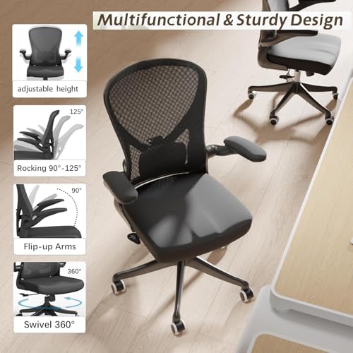 Image of Ergonomic Office Chair, Adjustable Lumbar Support Desk Chair | Computer Chair with High Back Breathable Mesh & Flip-Up Armrests for Home Offices, Study, Gaming (350LBS, Black)