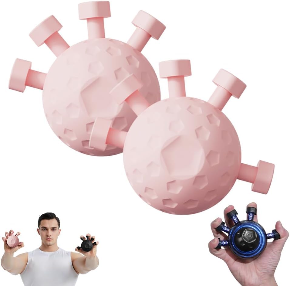 Finger grip strength enhancer, finger muscle trainer, ball silicone grip strength trainer, hand adjustable finger grip strength trainer, grip strength enhancer (Pink-2 PCS)
