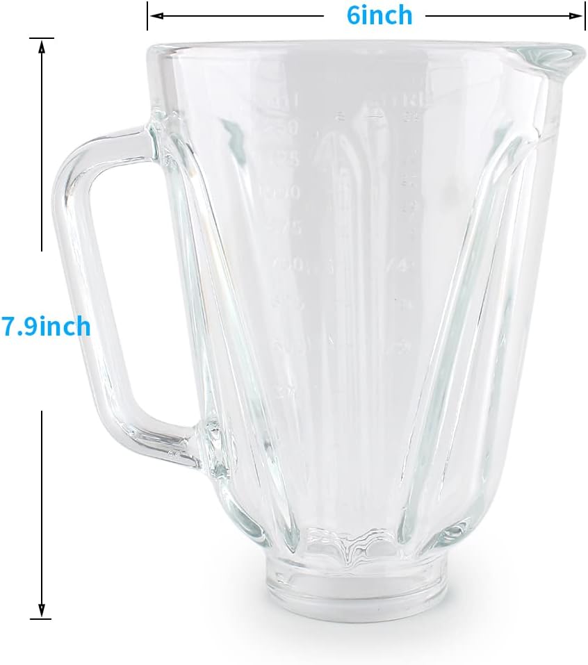 Replacement Parts 5cups Glass Jar with Blade and Base Bottom Cap,Compatible with Hamilton Beach Blenders(White)