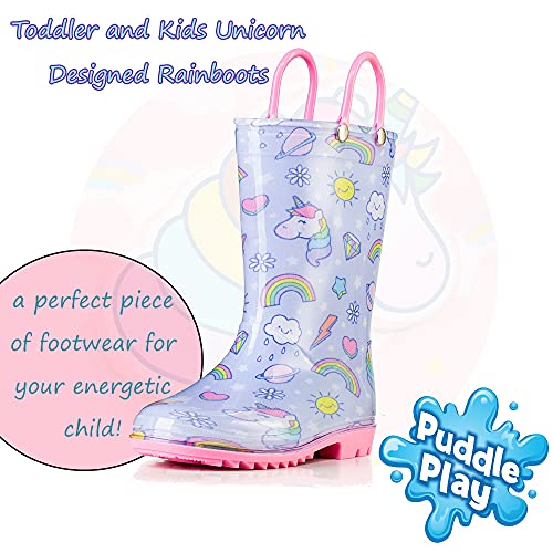Puddle Play Waterproof Purple Unicorn Pvc Rain Boots Easy-On Handles - Size 10 Toddler #TOP3