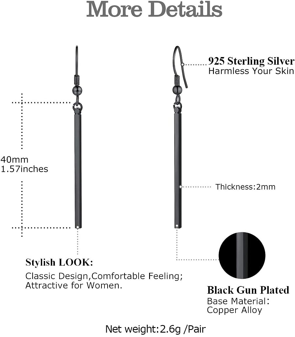 FOCALOOK Long Vertical Bar Dangle Earrings for Women Hypoallergenic 14K Gold Plated/Black/Silver Circle Hoop Bar Drop Earrings (With Gift Box) - Image 6