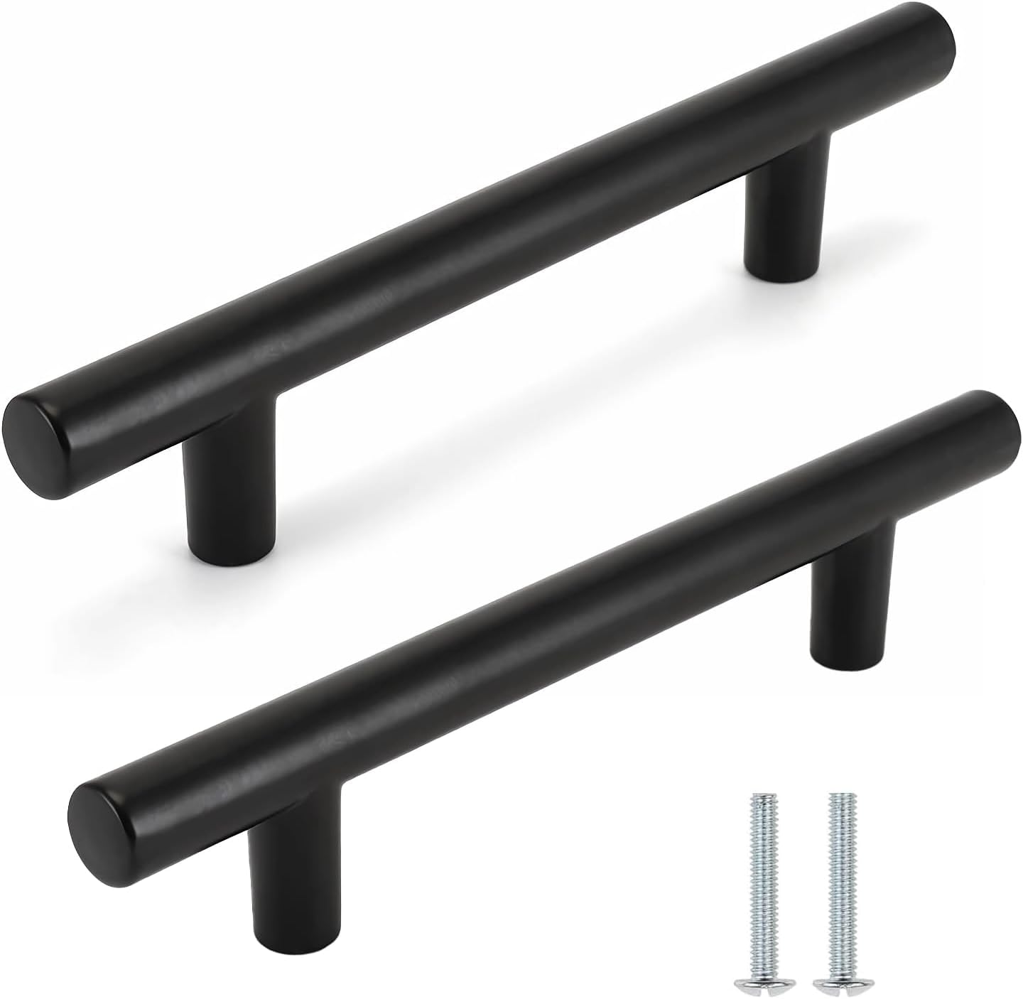 BRDTKUGV 2 Pack Black T Bar Cabinet Handles - Matte Metal Stainless Steel Handles for Kitchen Cupboards Wardrobe (96mm Hole Centre)