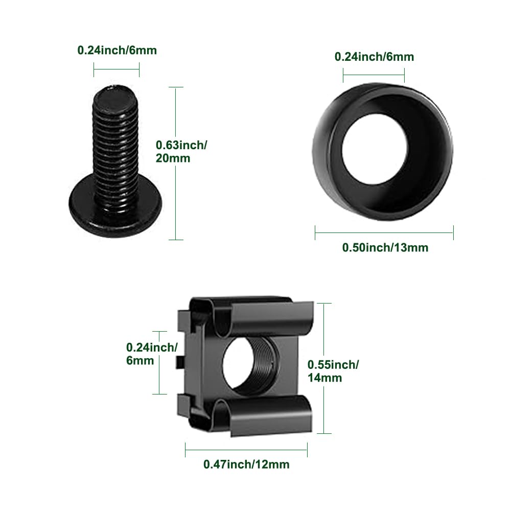 Lemiyoo Set di 60 dadi e bulloni a gabbia, viti e prigionieri per montaggio su rack, dadi quadrati per router di montaggio su console server e armadi di rete (M6 nero)