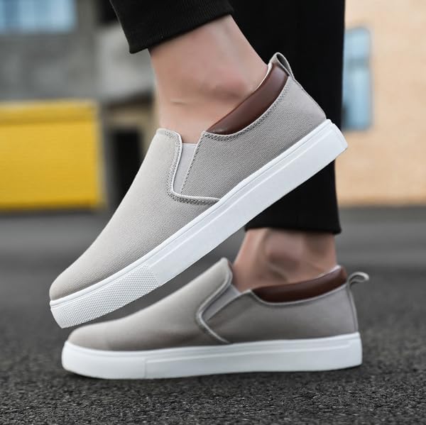 RZDYSQ Mens Slip on Shoes, Casual Canvas Shoes, Men Canvas Low top Shoes, Fashion Shoes with Comfortable and Breathable (Grey,US-10.5/11)3